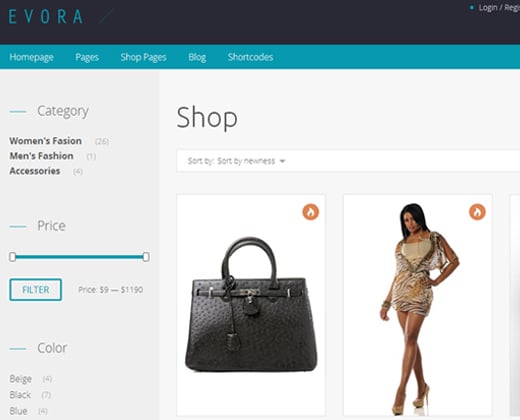 evora responsive woocommerce theme wordpress