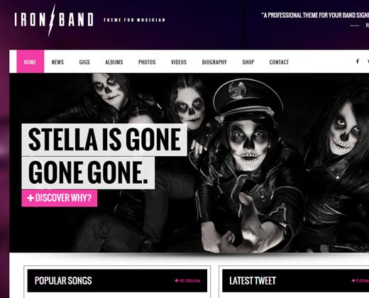 ironband dj wordpress theme musical design