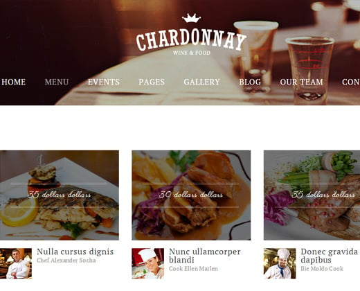 chardonnay responsive wordpress restaurant theme fancy