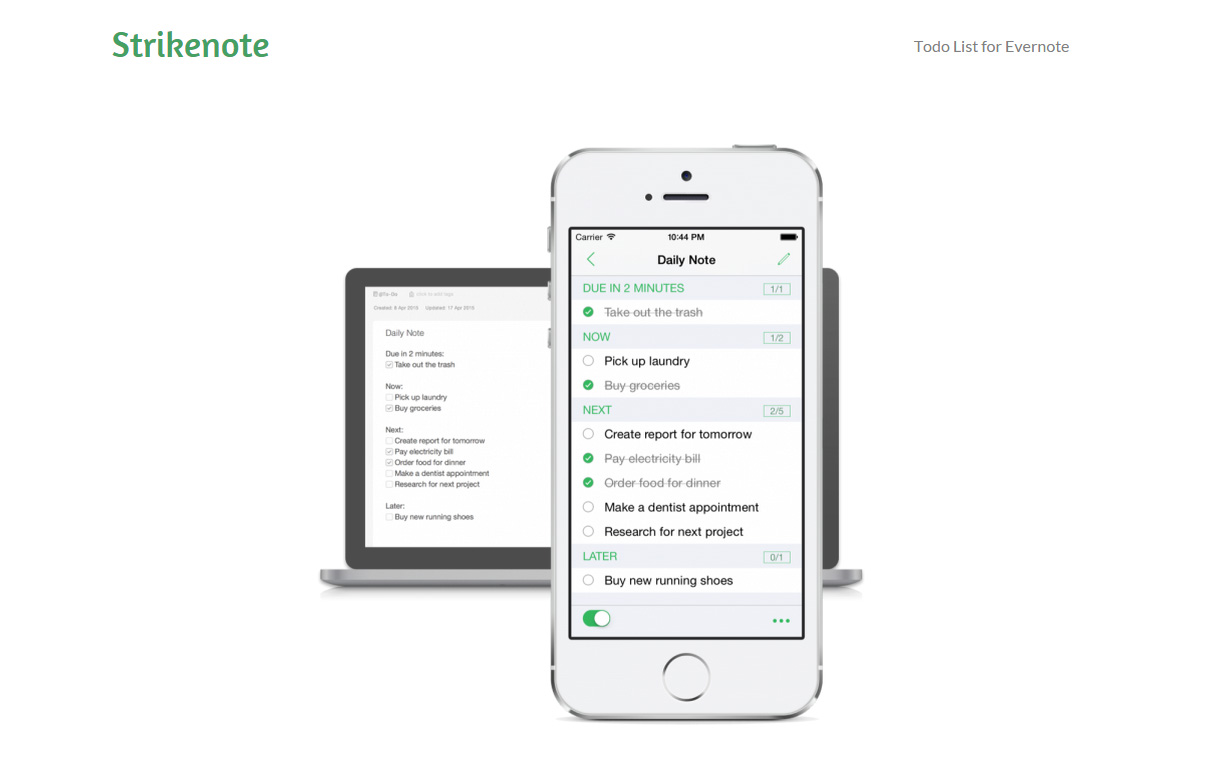 strike note todo list homepage