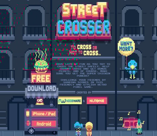 retro street crosser pixel video game page