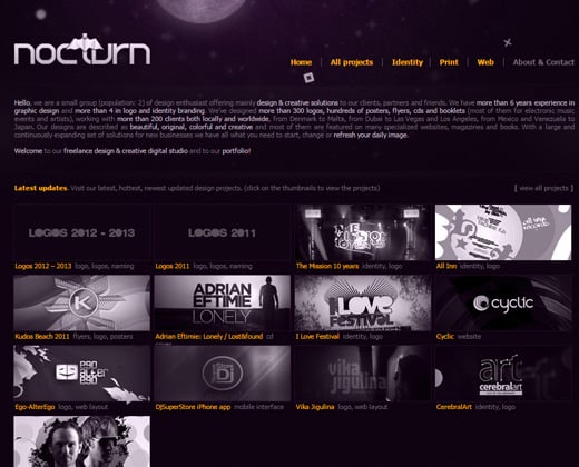 nocturn website dark portfolio layout