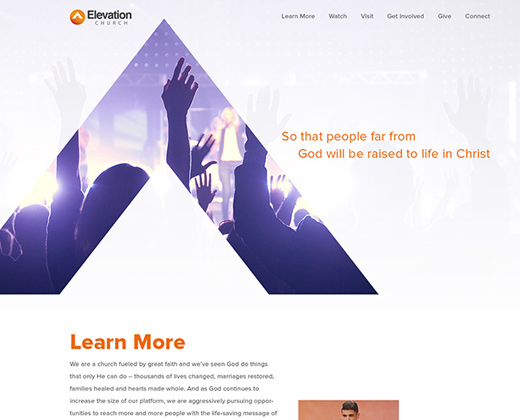 elevation church landing page website