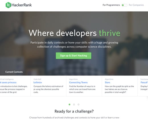 hacker rank green landing page ui