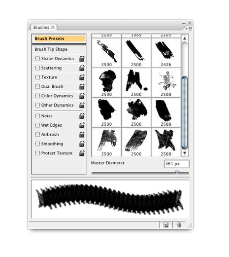 How the brushes palette should look