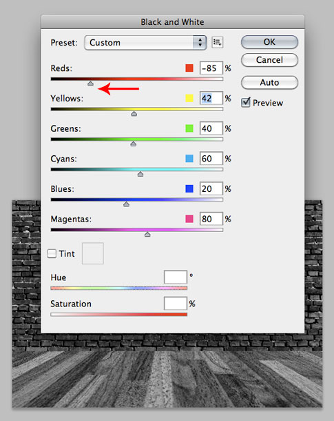 Making the reds of the wood texture darker