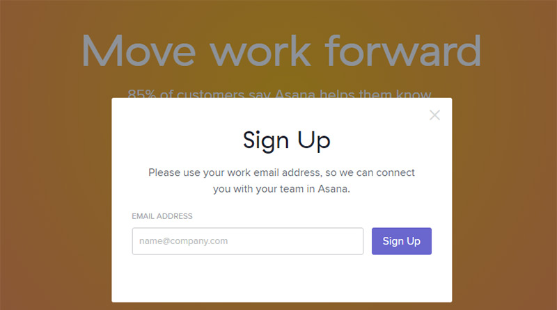 asana signup page