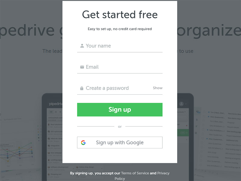 pipedrive register form