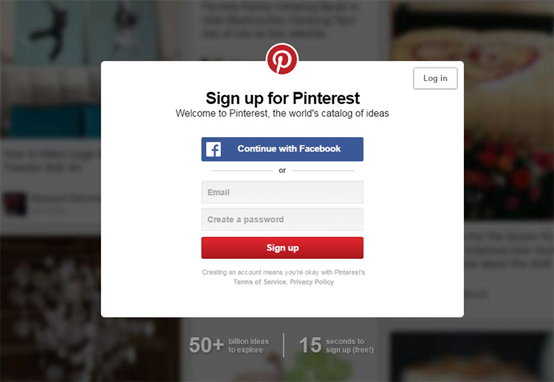 pinterest signup form