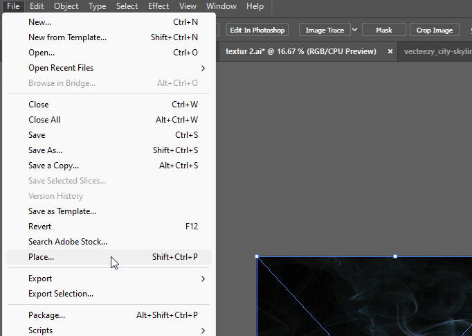 Placing an image on the artboard