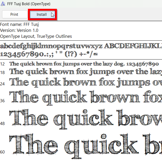 Installing the font