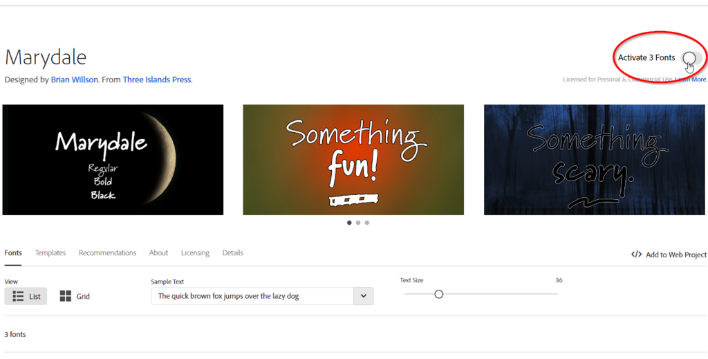 Activating the font