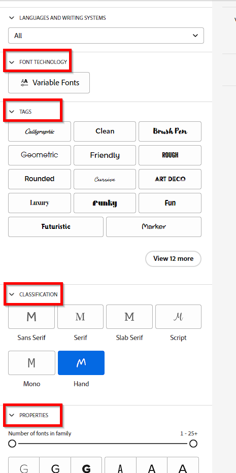 Filtering the font search results