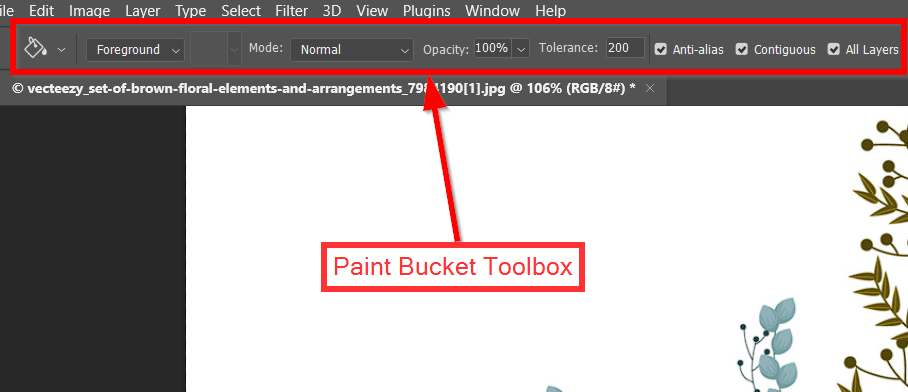 Paint bucket tool setting