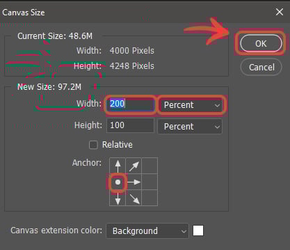 Setting the width to 200%
