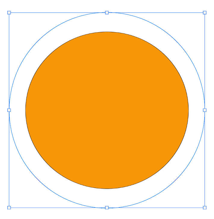 Two circles drawn in Photoshop. An inner orange circle shape with a circular path around it.