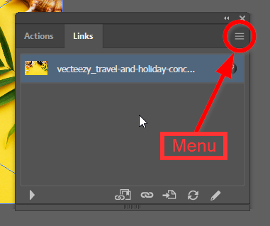 Selecting the menu in the links panel