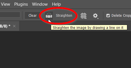 Selecting the straighten tool from the crop toolbar