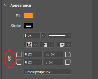 Chain link icon that syncs the radius setting for each corner