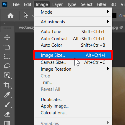 How to access the image size settings