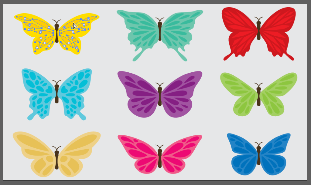 Selecting one of the illustrations with the direct selection tool