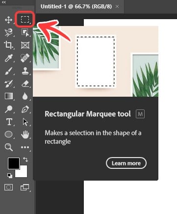 Selecting the rectangular marquee tool in Photoshop