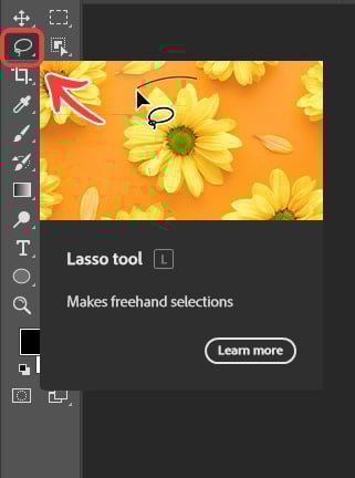 Selecting the lasso tool in Photoshop