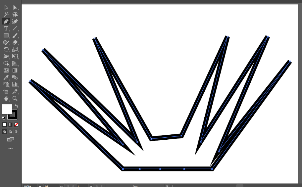 One of the top anchor points on a spike has been removed with the pen tool, which removes the shape of that spike.