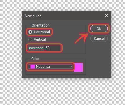 Adding a new horizontal guide at position 50