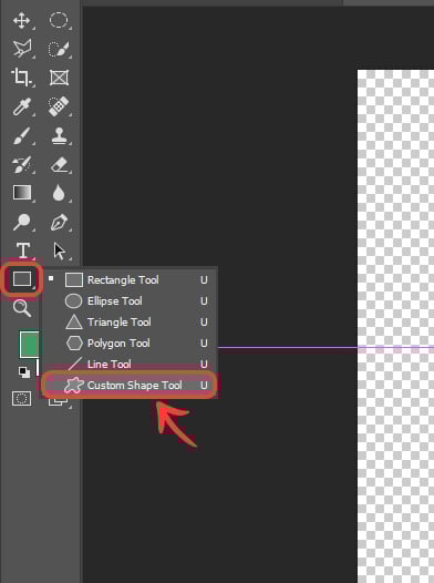 Choosing the custom shape tool
