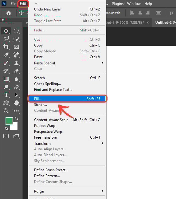 Edit > Fill