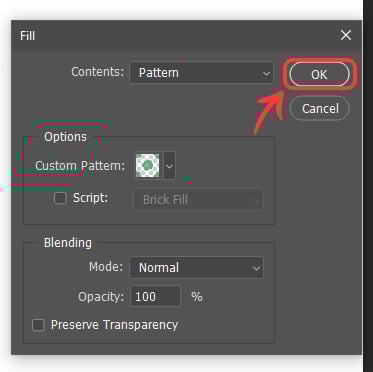 Clicking ok to apply to pattern