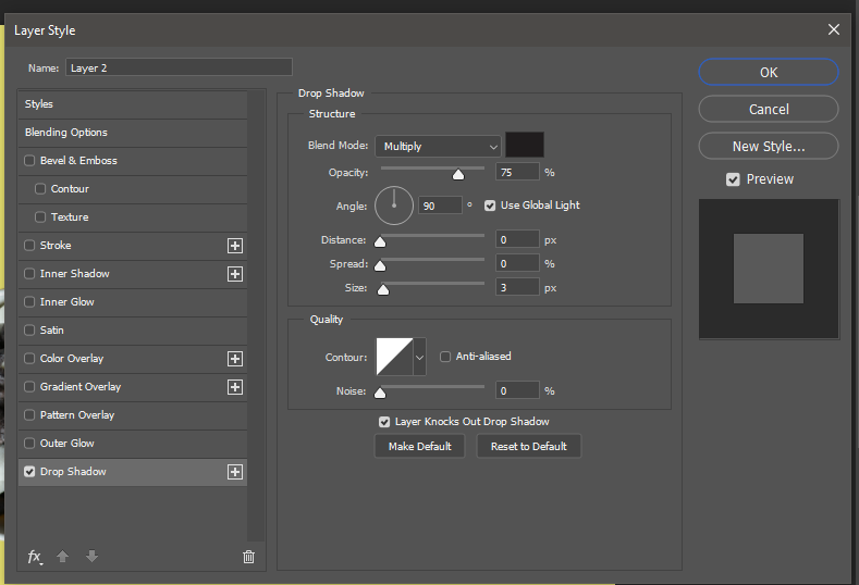 Layer styles settings