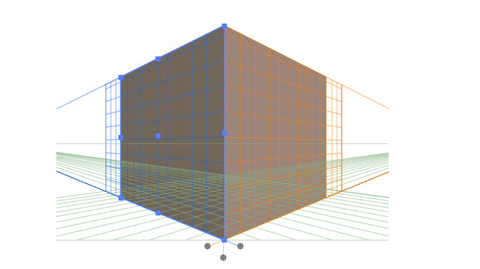 The perspective grid with two rectangles drawn on it.