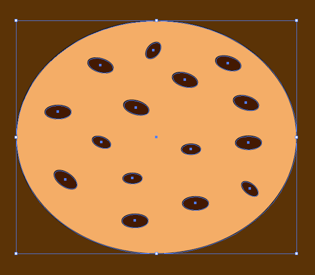 Chocolate chip cookie created with several small ellipses on top of a larger circle