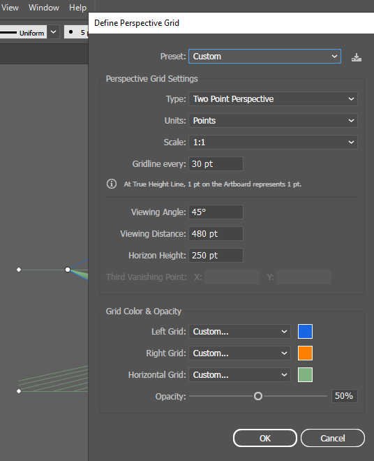 Options for defining the perspective grid