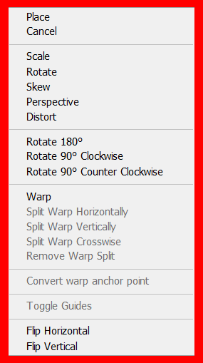 The features of the free transform tool