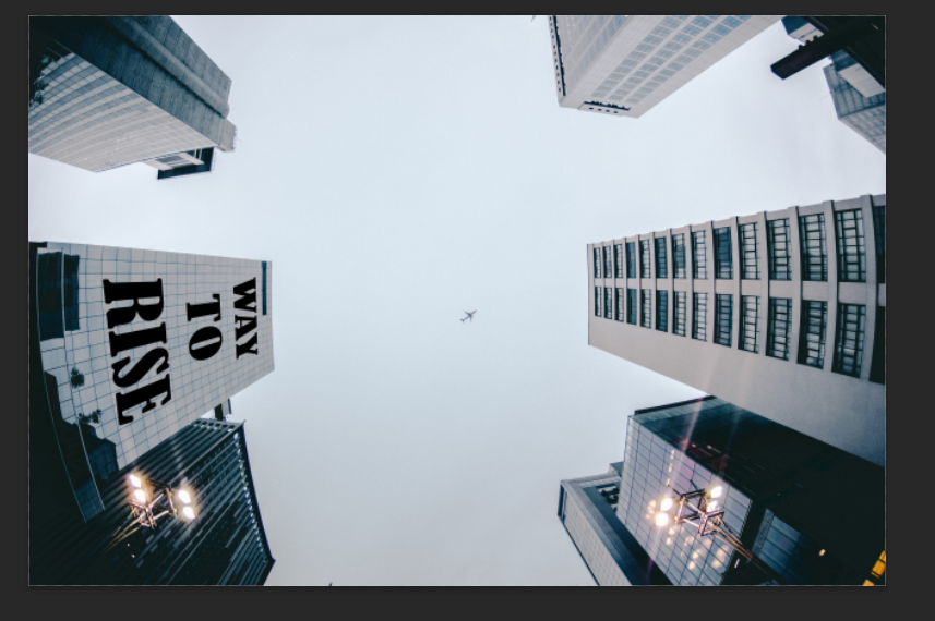 Text has been applied to the building and is adjusted according to the building's vanishing point