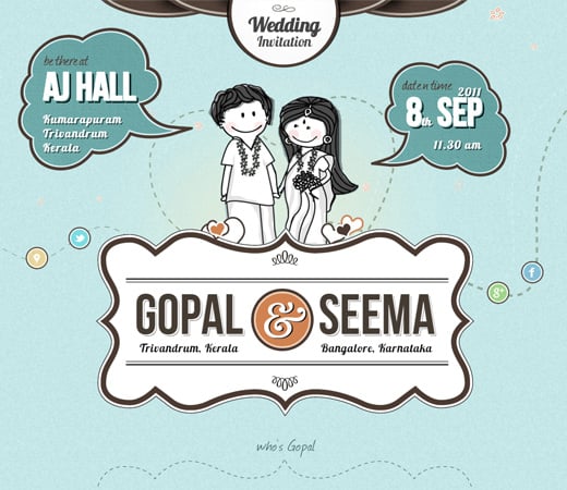 retro wedding invitation website graphics design