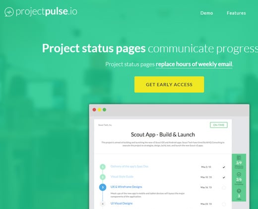 project pulse green homepage layout