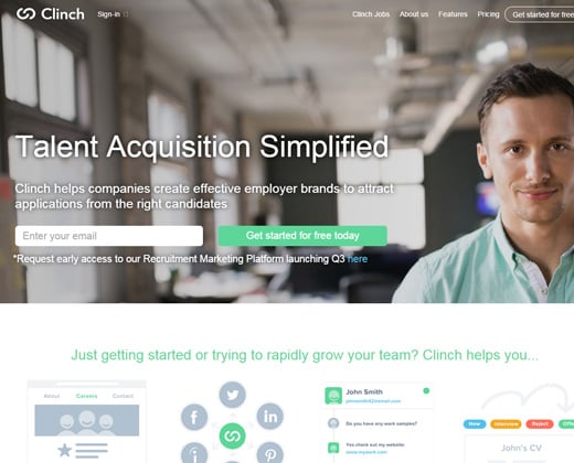 clinch talent acquisition startup website