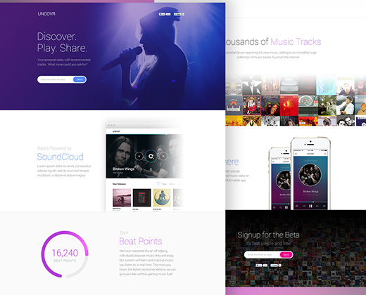 uncovr music landing page design