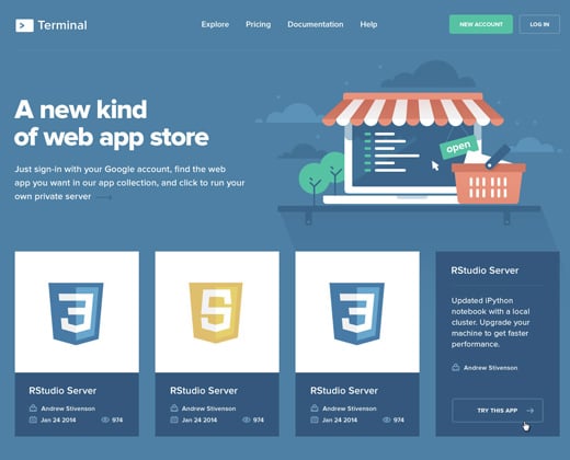 terminal store landing page website layout