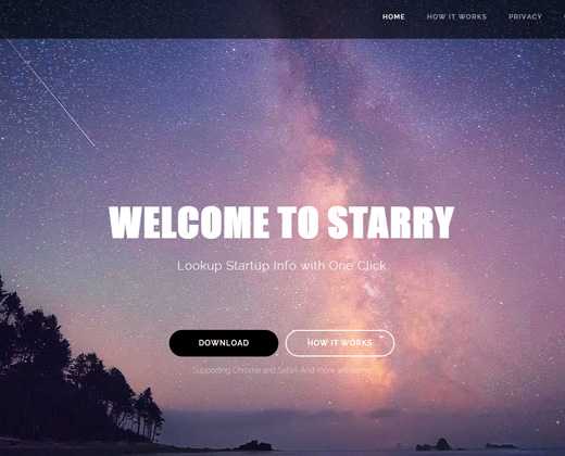 starry app landing page design