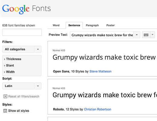 google web fonts open source website design